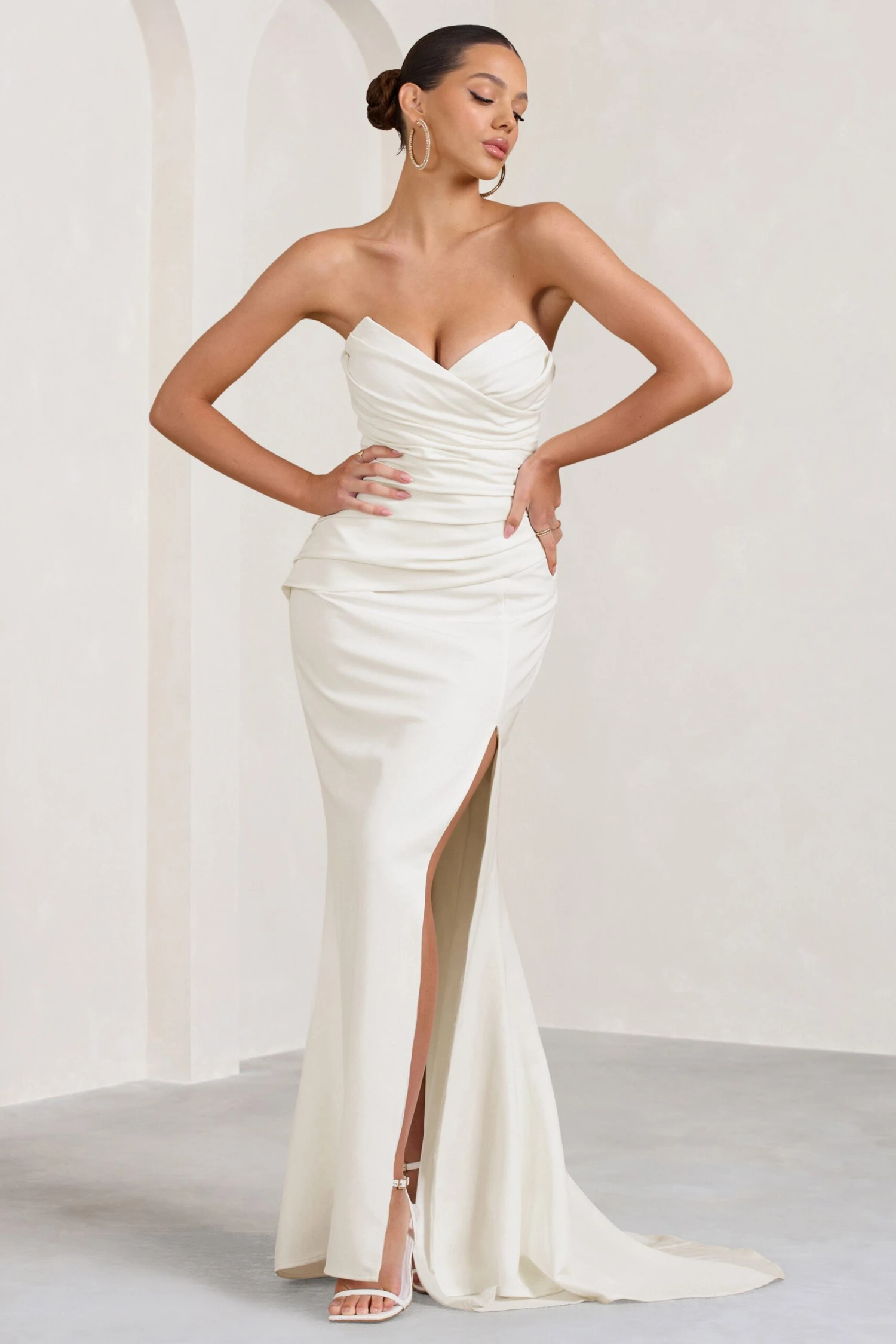 Elene | White Pleated Split Fishtail Maxi Dress 3 Elene | White Pleated Split Fishtail Maxi Dress