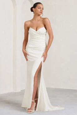 Elene | White Pleated Split Fishtail Maxi Dress 10 Elene | White Pleated Split Fishtail Maxi Dress -Sangyong Store WB CC BR CL129347005 EleneWhitePleatedSplitFishtailMaxiDress2