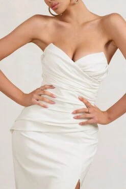 Elene | White Pleated Split Fishtail Maxi Dress 9 Elene | White Pleated Split Fishtail Maxi Dress -Sangyong Store WB CC BR CL129347005 EleneWhitePleatedSplitFishtailMaxiDress3