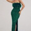 Old Money | Bottle Green Bodycon Sequin Maxi Dress With Feather Trim 1 Old Money | Bottle Green Bodycon Sequin Maxi Dress With Feather Trim -Sangyong Store WB CC BR CL129357002 OldMoneyBottleGreenBodyconSequinMaxiDressWithFeatherTrim0