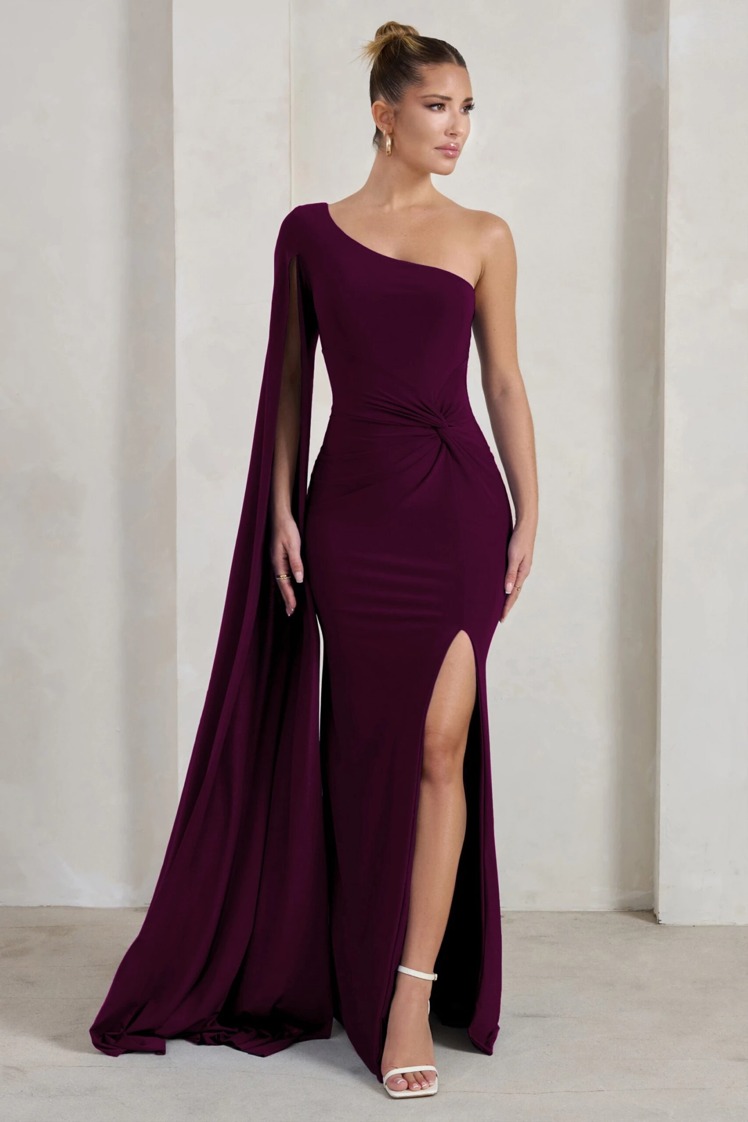 Romi | Plum One Shoulder Twist Design Maxi Dress 3 Romi | Plum One Shoulder Twist Design Maxi Dress
