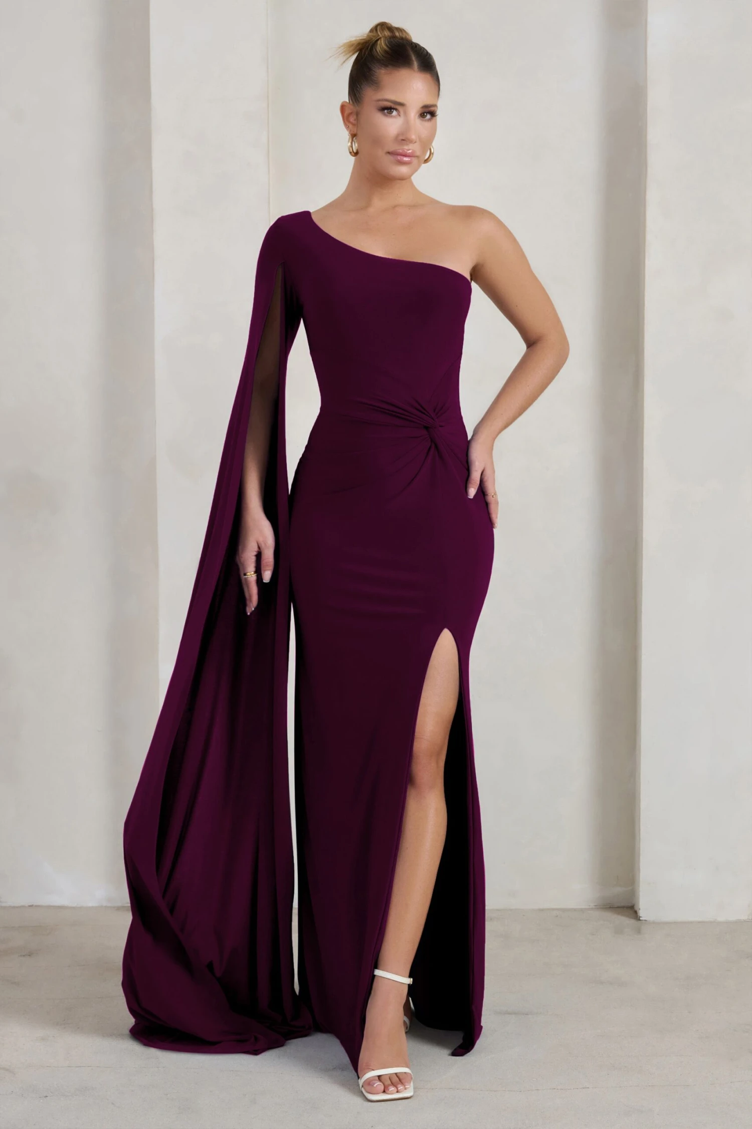Romi | Plum One Shoulder Twist Design Maxi Dress 6 Romi | Plum One Shoulder Twist Design Maxi Dress - Image 4