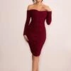 Lulu | Burgundy Twist Front Bardot Midi Dress With Sleeves -Sangyong Store WB CC CL127851 LuluBurgundyTwistFrontBardotMidiDressWithSleeves0