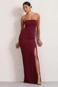 Belle Of The Ball | Berry Bandeau Maxi Dress With Split Hem -Sangyong Store WB CC CL127995158 BelleofTheBallBerryBandeauMaxiDressWithSplitHem7