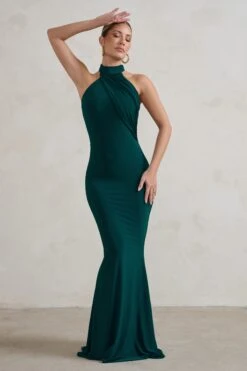 Marion | Green High Neck Maxi Dress With Statement Train -Sangyong Store WB CC CL128396 MarionBottleGreenHighNeckMaxiDressWithStatementTrain3 418048d4 dbb5 42b8 8028 6fed3588ed64