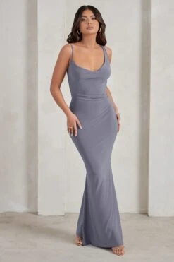 Corinne | Grey Asymmetric Cowl Neck Backless Maxi Dress -Sangyong Store WB CC CL128399 CorinneGreyAsymmetricCowlNeckBacklessMaxiDress2