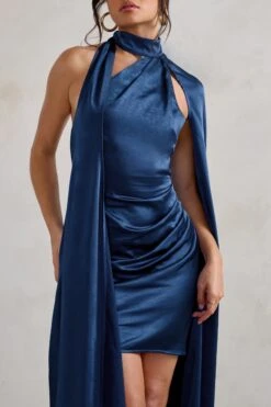 Laurelie | Navy Satin Statement Cape Design Mini Dress -Sangyong Store WB CC CL128424 LaurelieNavySatinStatementCapeDesignMiniDress6