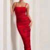 Ellis | Red Rose Printed Ruched Mesh Strappy Bodycon Maxi Dress -Sangyong Store WB CC CL128707100 EllisRedRosePrintedRuchedMeshStrappyBodyconMaxiDress2