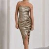 Blizzard | Gold Metallic Corset Wrap Midi Dress -Sangyong Store WB CC CL128853007 BlizzardGoldMetallicCorsetWrapMidiDress0