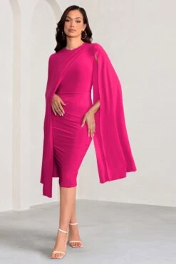 Marysol | Pink Asymmetric Cape Midi Dress -Sangyong Store WB CC CL129284 MarysolPinkAsymmetricCapeMidDress4