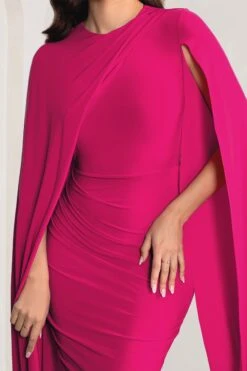 Marysol | Pink Asymmetric Cape Midi Dress -Sangyong Store WB CC CL129284 MarysolPinkAsymmetricCapeMidDress5