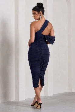 Cici | Navy Asymmetric One Shoulder Ruched Midi Dress -Sangyong Store WB CC CL129294015 CiciNavyAsymmetricOneShoulderRuchedMidiDress4 7fb71f21 f04e 4723 8639 ab8804a4af16