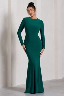 Starring | Bottle Green Long-Sleeve Backless Fishtail Maxi Dress -Sangyong Store WB CC CL129776047 StarringBottleGreenLong SleeveBacklessFishtailMaxiDress1