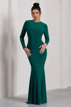 Starring | Bottle Green Long-Sleeve Backless Fishtail Maxi Dress -Sangyong Store WB CC CL129776047 StarringBottleGreenLong SleeveBacklessFishtailMaxiDress2