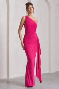 Rewind | Hot Pink Asymmetric Sleeveless Split Maxi Dress With Drape 10 Rewind | Hot Pink Asymmetric Sleeveless Split Maxi Dress With Drape -Sangyong Store WB CC CL129805073 RewindHotPinkAsymmetricSleevelessSplitMaxiDressWithDrape1