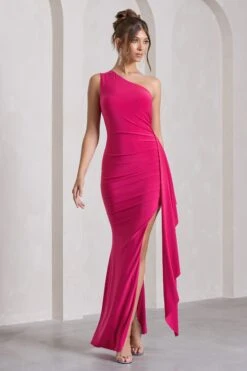 Rewind | Hot Pink Asymmetric Sleeveless Split Maxi Dress With Drape 11 Rewind | Hot Pink Asymmetric Sleeveless Split Maxi Dress With Drape -Sangyong Store WB CC CL129805073 RewindHotPinkAsymmetricSleevelessSplitMaxiDressWithDrape2