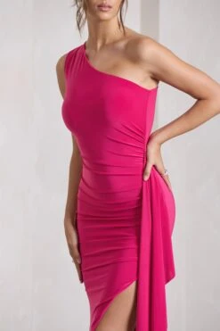 Rewind | Hot Pink Asymmetric Sleeveless Split Maxi Dress With Drape 9 Rewind | Hot Pink Asymmetric Sleeveless Split Maxi Dress With Drape -Sangyong Store WB CC CL129805073 RewindHotPinkAsymmetricSleevelessSplitMaxiDressWithDrape5