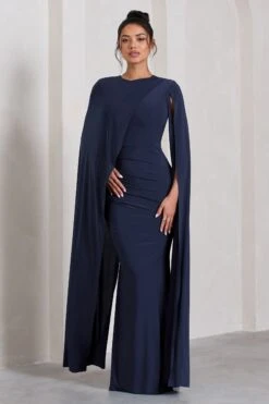 Magdelena | Navy Asymmetric Cape Maxi Dress -Sangyong Store WB CC CL129887015 MagdelenaNavyAsymmetricCapeMaxiDress0