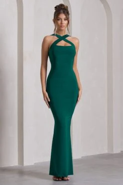 Cross My Heart | Bottle Green Sleeveless Cross-Neck Maxi Dress -Sangyong Store WB CC CL130020047 CrossMyHeartBottleGreenSleevelessCross NeckMaxiDress0