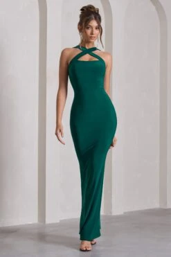 Cross My Heart | Bottle Green Sleeveless Cross-Neck Maxi Dress -Sangyong Store WB CC CL130020047 CrossMyHeartBottleGreenSleevelessCross NeckMaxiDress2