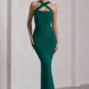 Cross My Heart | Bottle Green Sleeveless Cross-Neck Maxi Dress -Sangyong Store WB CC CL130020047 CrossMyHeartBottleGreenSleevelessCross NeckMaxiDress4
