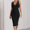 Marlowe | Black Ruched Plunge Sleeveless Midi Dress 1 Marlowe | Black Ruched Plunge Sleeveless Midi Dress -Sangyong Store WB CC CL130056104 MarloweBlackRuchedPlungeSleevelessMidiDress2