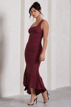 Savannah | Burgundy Square-Neck Corset Fishtail Maxi Dress -Sangyong Store WB CC CL132003069 SavannahBurgundySquare NeckCorsetFishtailMidiDress5 eb33988e bffd 4482 9f22 2ef3ff4035f7