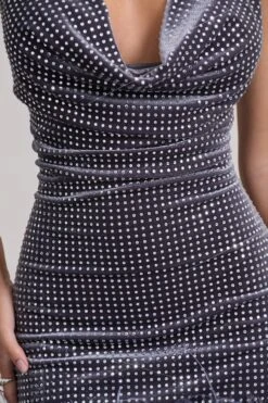 Mirror Me | Silver Velvet Embellished Cowl-Neck Mini Dress With Feather Trim -Sangyong Store WB CC CL133034013 MirrorMeSilverVelvetEmbellishedCowl NeckMiniDressWithFeatherTrim7