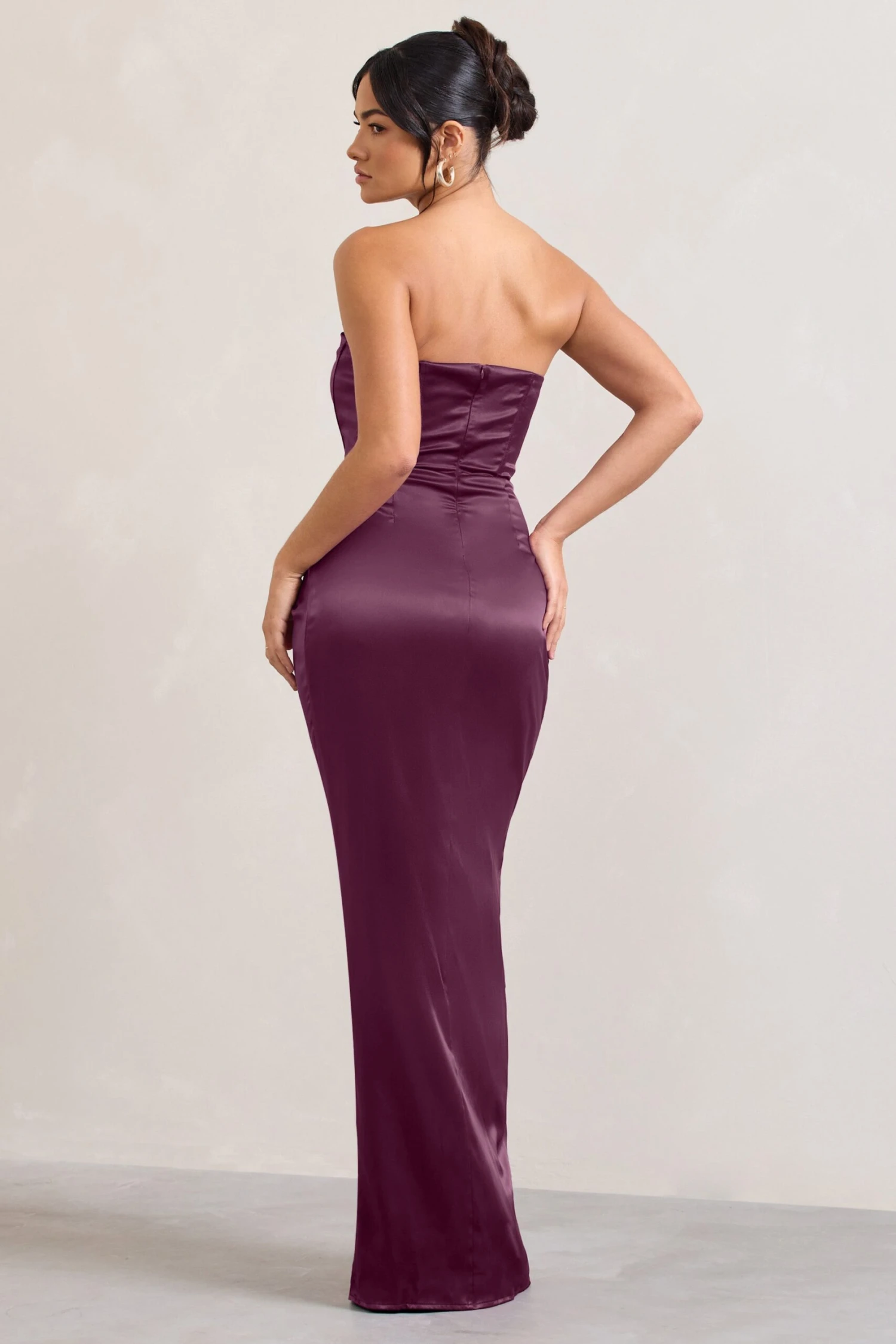 Romancing | Burgundy Thigh Split Corset Strapless Maxi Dress 4 Romancing | Burgundy Thigh Split Corset Strapless Maxi Dress - Image 2