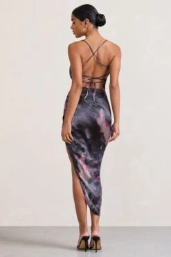 Risk It All | Marble Print Satin Cami Cowl Neck Asymmetric Hem Dress -Sangyong Store WB CC HR CL126039157 RiskItAllMarblePrintSatinCamiCowlNeckAsymmetricHemDress6