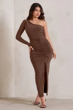 Mystical | Chocolate Brown One Shoulder Maxi Dress With Side Split 11 Mystical | Chocolate Brown One Shoulder Maxi Dress With Side Split -Sangyong Store WB CC HR CL126725 MysticalChocolateOneShoulderMaxiDressWithSideSplit2
