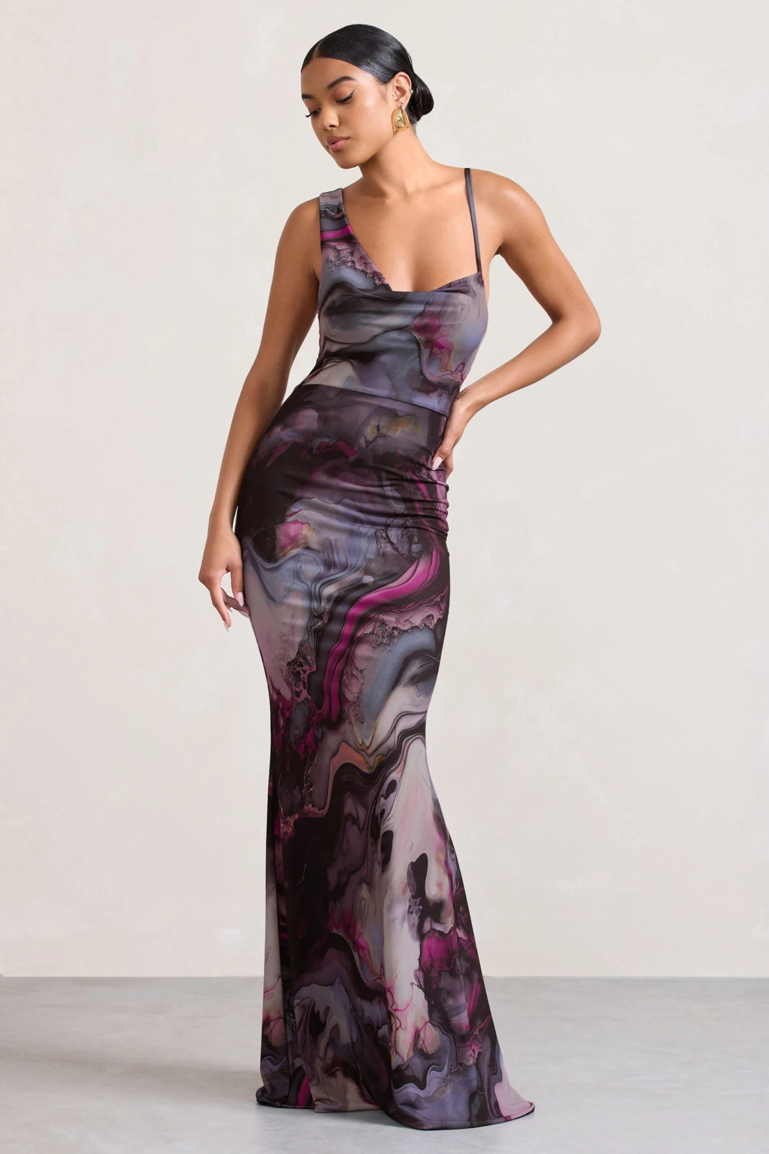 Phantasy | Marble Print Asymmetric Neckline Cowl Maxi Dress 3 Phantasy | Marble Print Asymmetric Neckline Cowl Maxi Dress