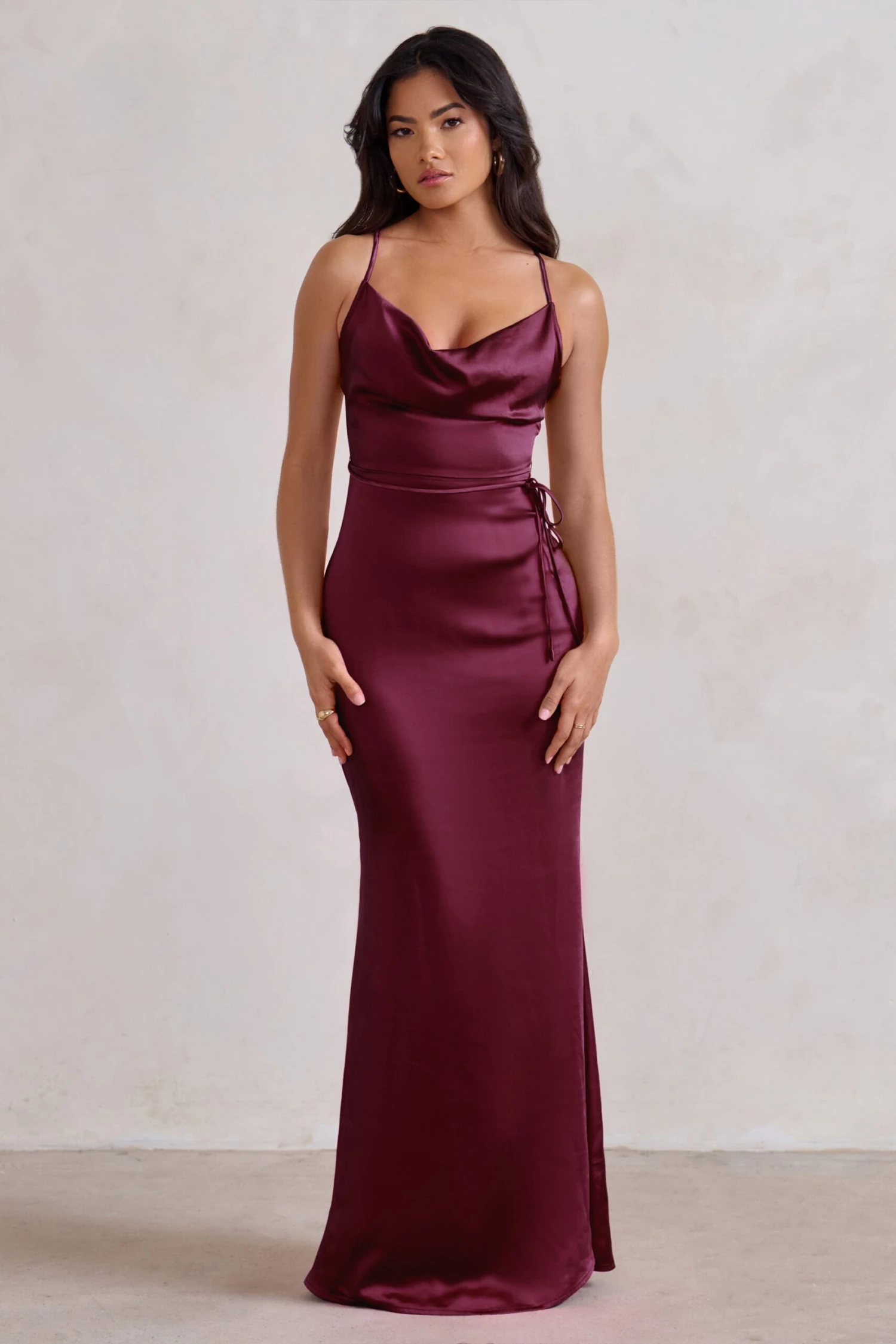 Lifetime | Burgundy Satin Cowl Neck Maxi Dress With Cross Back Detail 3 Lifetime | Burgundy Satin Cowl Neck Maxi Dress With Cross Back Detail