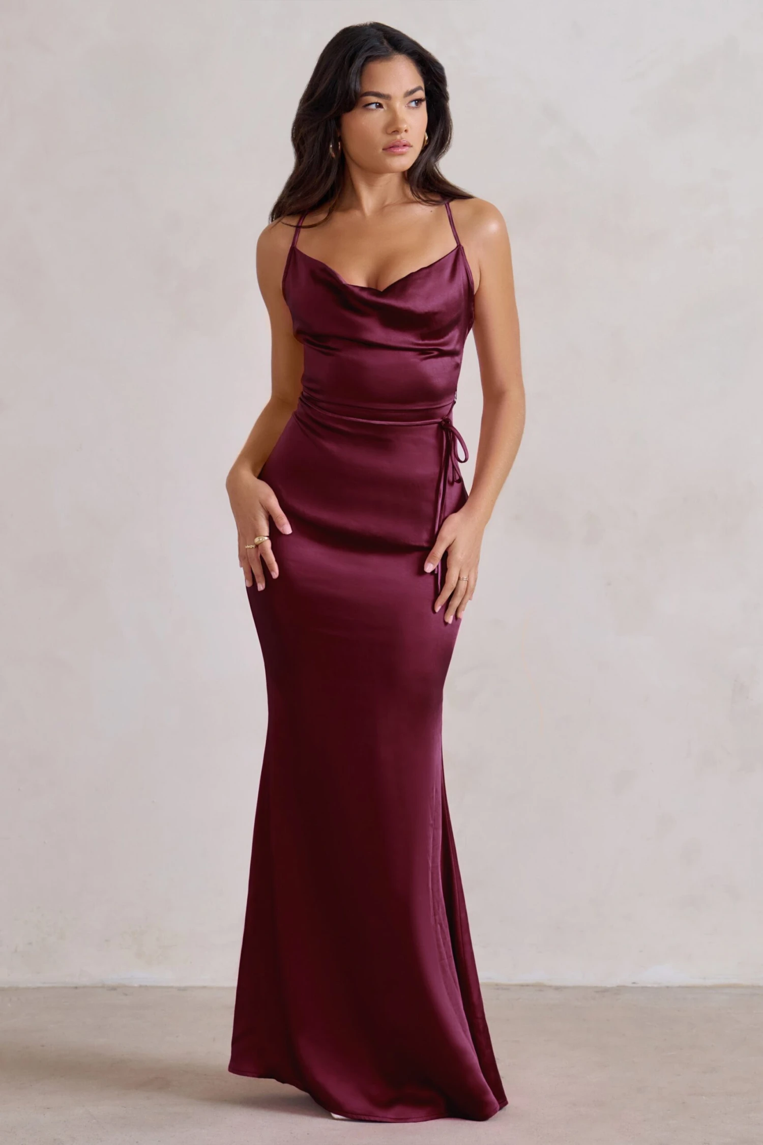 Lifetime | Burgundy Satin Cowl Neck Maxi Dress With Cross Back Detail 7 Lifetime | Burgundy Satin Cowl Neck Maxi Dress With Cross Back Detail - Image 5