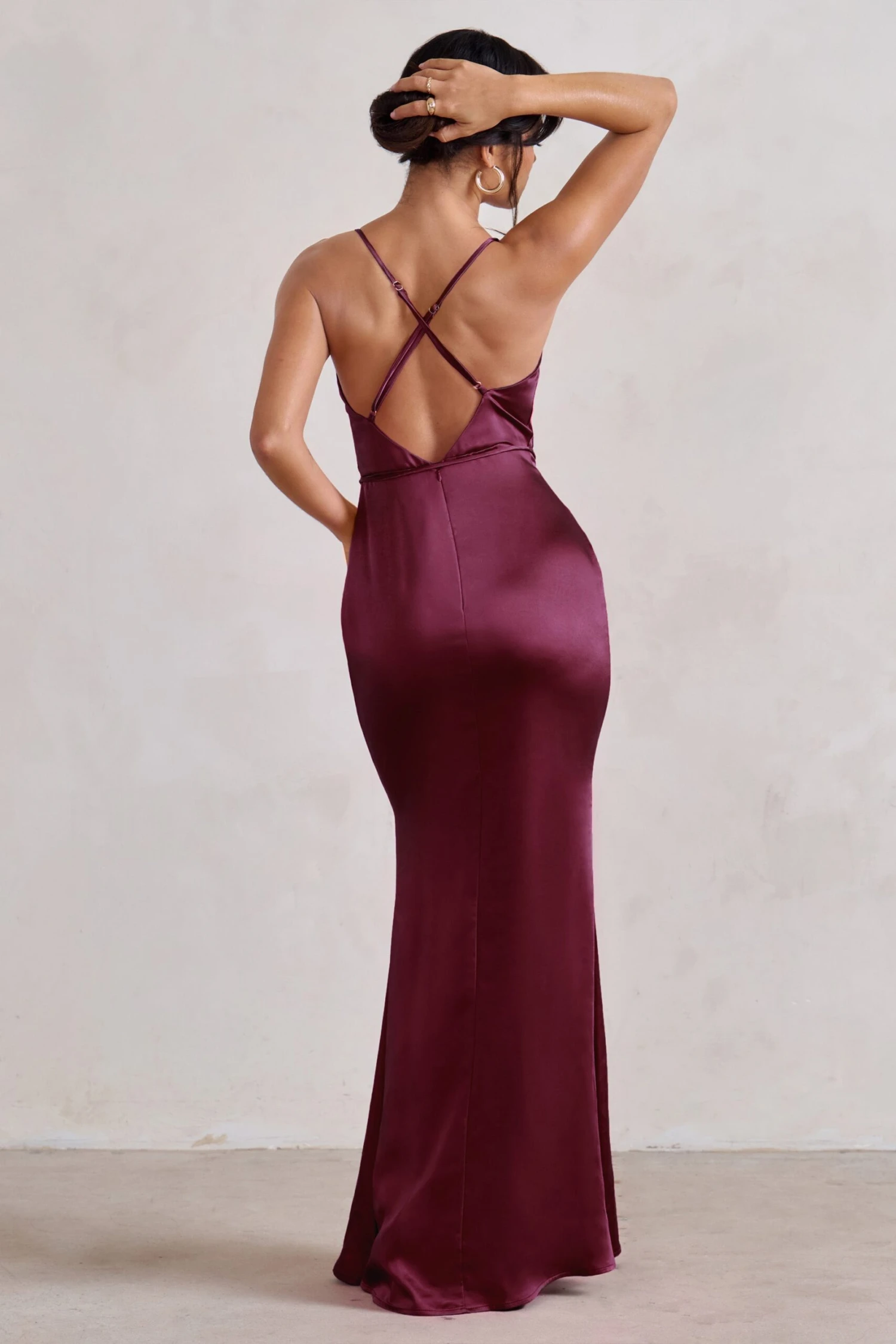 Lifetime | Burgundy Satin Cowl Neck Maxi Dress With Cross Back Detail 4 Lifetime | Burgundy Satin Cowl Neck Maxi Dress With Cross Back Detail - Image 2