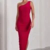 Persia | Red One Shoulder Side Split Ruched Maxi Dress -Sangyong Store WB CC HR CL127279004 PersiaRedOneShoulderSideSplitRuchedMaxiDress0