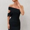 Doha | Black Asymmetric Neck Off The Shoulder Ruched Mini Dress -Sangyong Store WB CC HR CL127323 DohaBlackAsymmetricNeckOffTheShoulderRuchedMiniDress1 1