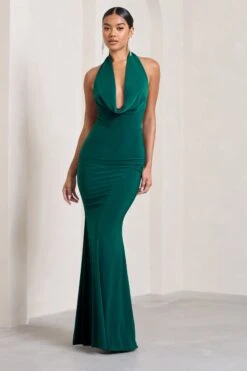 Milani | Bottle Green Backless Cowl Neck Fishtail Maxi Dress -Sangyong Store WB CC HR CL128040047 MilaniBottleGreenBacklessCowlNeckFishtailMaxiDress2