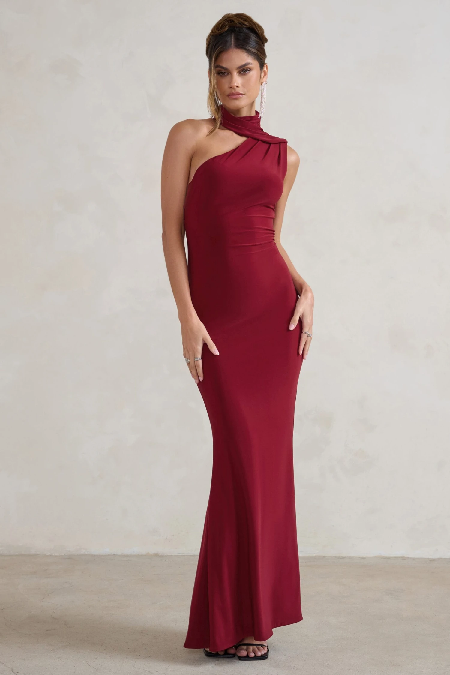 Capucine | Berry Red Asymmetric Draped Maxi Dress 3 Capucine | Berry Red Asymmetric Draped Maxi Dress