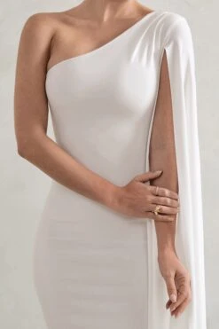 Dominique | White One Shoulder Cape Sleeve Bodycon Maxi Dress -Sangyong Store WB CC HR CL128400 DominiqueWhiteOneShoulderCapeSleeveBodyconMaxiDress5