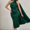 Madame | Bottle Green Satin Asymmetric Scarf Neck Backless Midi Dress -Sangyong Store WB CC HR CL128417 MadameBottleGreenSatinAsymmetricScarfNeckBacklessMidiDress2