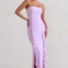 Susan | Lilac Bandeau Maxi Dress With Ruffled Splits -Sangyong Store WB CC HR CL128458 Susan DuskGreyBandeauMaxiDressWithRuffledSplits1