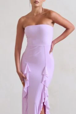 Susan | Lilac Bandeau Maxi Dress With Ruffled Splits -Sangyong Store WB CC HR CL128458 Susan DuskGreyBandeauMaxiDressWithRuffledSplits4