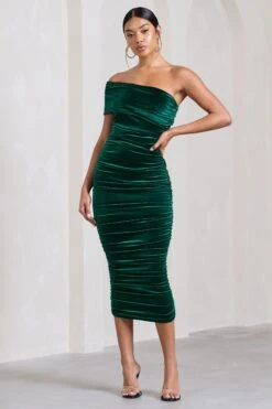 Remember Me | Bottle Green Velvet One Shoulder Midi Dress -Sangyong Store WB CC HR CL128809047 RememberMeBottleGreenVelvetOneShoulderMidiDress3 5a4e358a 6dcd 4173 95fb a32f713531a3