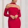 Thea | Red Ruched Long-Sleeved Bodycon Mini Dress With Halter Collar -Sangyong Store WB CC HR CL128828005 Thea RedRuchedLong SleevedBodyconMiniDressWithHalterCollar0