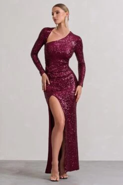 Remarkable | Burgundy Sequin Long-Sleeved Twisted Maxi Dress 10 Remarkable | Burgundy Sequin Long-Sleeved Twisted Maxi Dress -Sangyong Store WB CC HR CL128867158 RemarkableBurgundySequinLong SleevedTwistedMaxiDress2