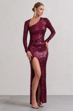 Remarkable | Burgundy Sequin Long-Sleeved Twisted Maxi Dress 11 Remarkable | Burgundy Sequin Long-Sleeved Twisted Maxi Dress -Sangyong Store WB CC HR CL128867158 RemarkableBurgundySequinLong SleevedTwistedMaxiDress3