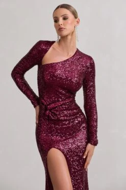 Remarkable | Burgundy Sequin Long-Sleeved Twisted Maxi Dress 9 Remarkable | Burgundy Sequin Long-Sleeved Twisted Maxi Dress -Sangyong Store WB CC HR CL128867158 RemarkableBurgundySequinLong SleevedTwistedMaxiDress6