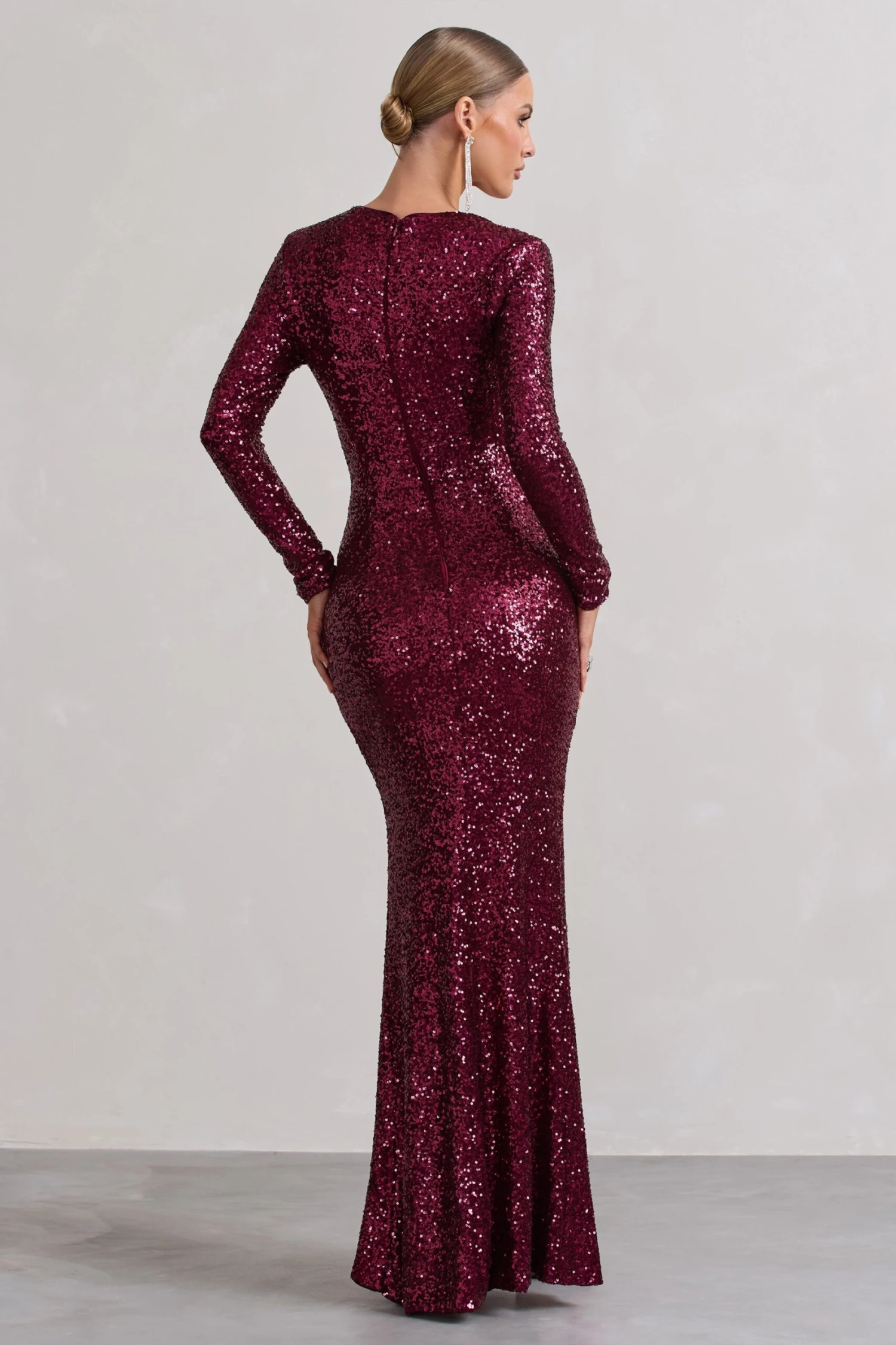 Remarkable | Burgundy Sequin Long-Sleeved Twisted Maxi Dress 4 Remarkable | Burgundy Sequin Long-Sleeved Twisted Maxi Dress - Image 2