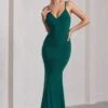 Naya | Bottle Green Strappy V-Neck Fishtail Maxi Dress 2 Naya | Bottle Green Strappy V-Neck Fishtail Maxi Dress -Sangyong Store WB CC HR CL128879047 NayaBottleGreenStrappyV NeckFishtailMaxiDress2